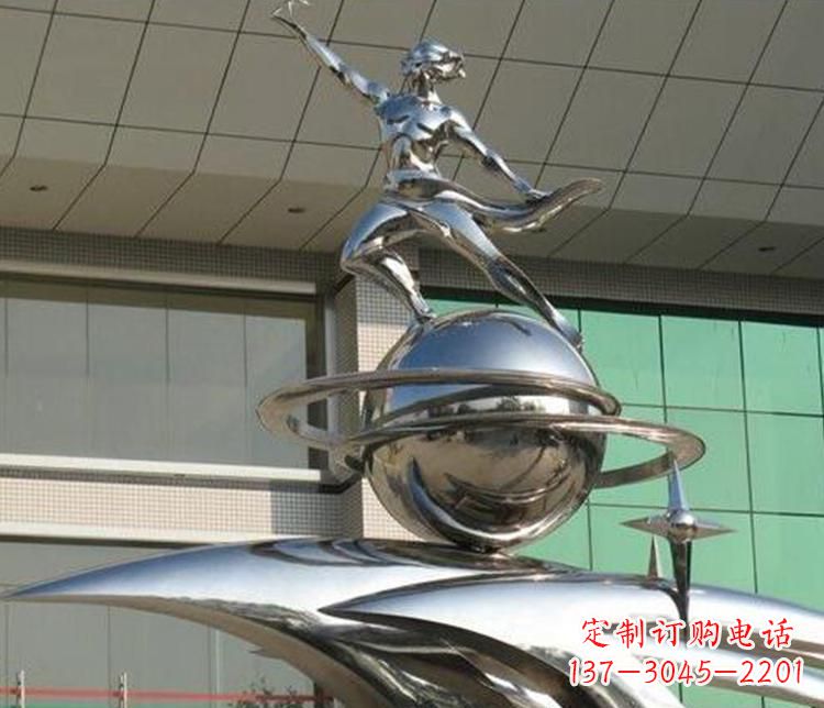 河北校园不锈钢地球和学生景观雕塑