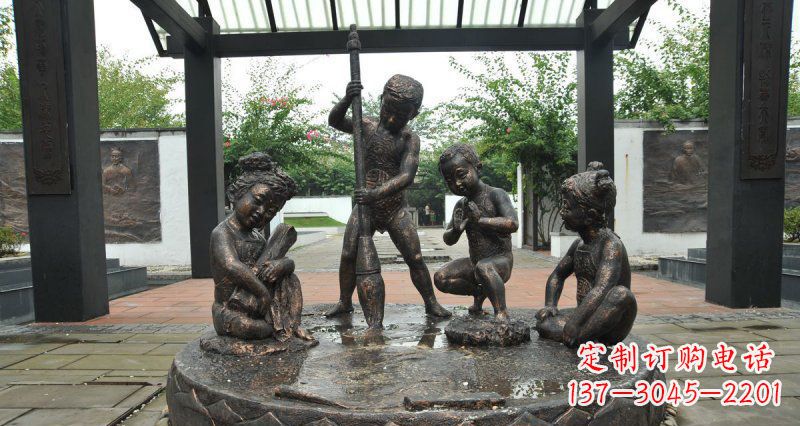 河北写毛笔字的小孩小品铜雕