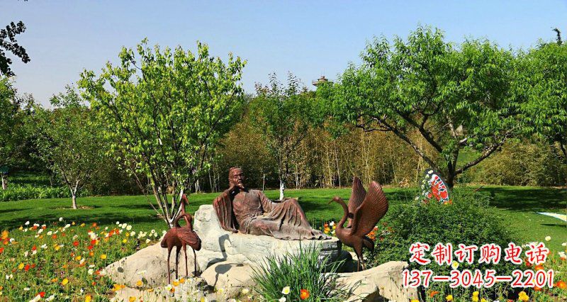 河北园林古代人物仙鹤景观铜雕