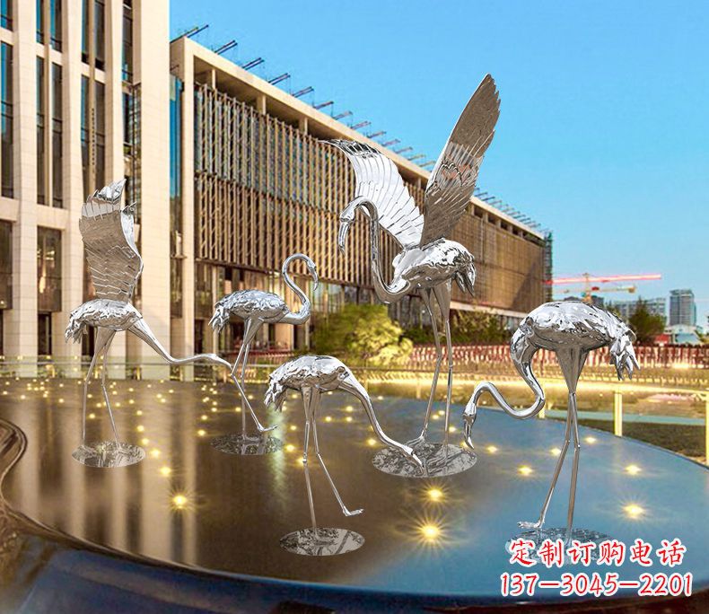 河北园林火烈鸟不锈钢雕塑