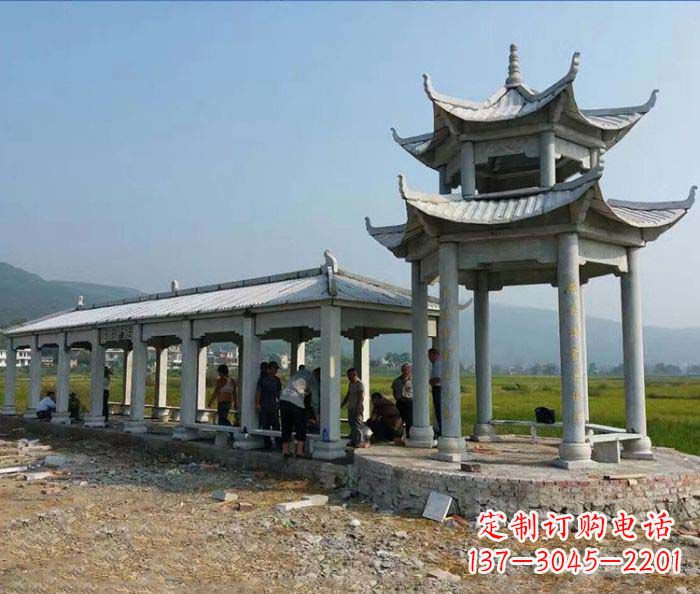 河北园林景观仿古石雕长廊凉亭