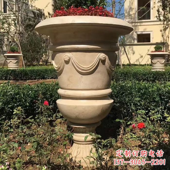 河北园林砂岩石雕花盆