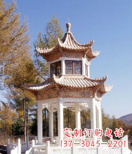 河北园林双层石凉亭景观石雕 (2)